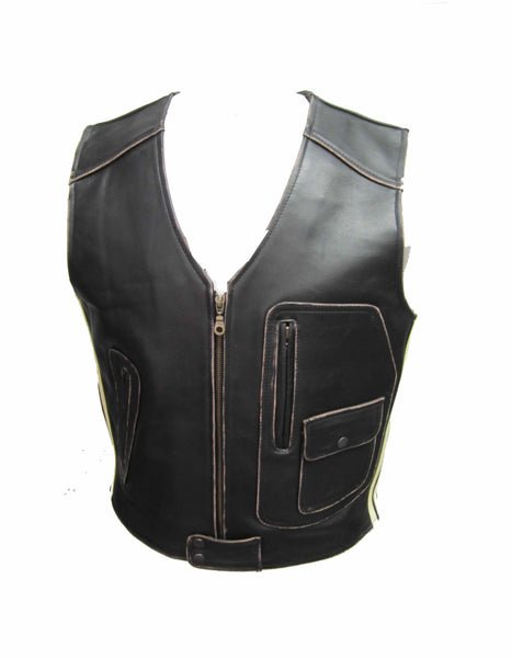 Biker Vest Antique with Stripe in Cowhide Waistcoat 225 ST