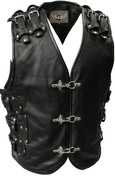 Cow Hide Leather Biker Studded Buckle Wascoat Mediieval Warrior 258