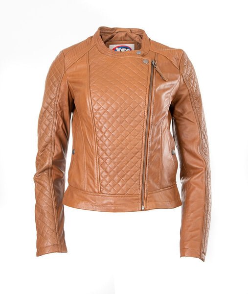 LADIES SHORT LEATHER JACKET TAN SHEEP NAPPA S003