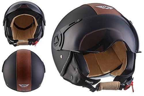 Open Face Helmet MOTO H44 Vintage Black [One (OSX) balaclava included with this product free of charge]