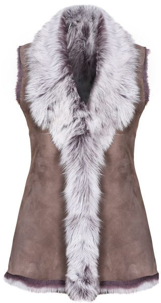 Taupe Ladies Women's Soft Real Toscana Sheepskin Leather Gilet Waistcoat